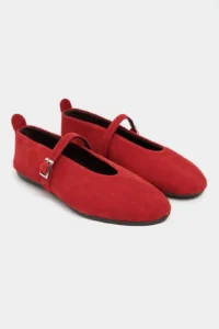 Nisantasi Shoes Mera Red SUEDE Hair Clip Detailed GENUINE Leather Hair Clip Detailed Flat Sole Women Flats - Image 5
