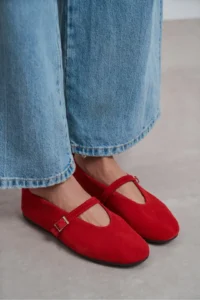 Nisantasi Shoes Mera Red SUEDE Hair Clip Detailed GENUINE Leather Hair Clip Detailed Flat Sole Women Flats - Image 6