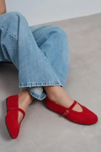 Nisantasi Shoes Mera Red SUEDE Hair Clip Detailed GENUINE Leather Hair Clip Detailed Flat Sole Women Flats - Image 7