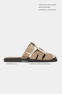 Nisantasi Shoes Lenox ROME BEIGE GENUINE SUEDE Belt Detailed Flat Sole Women Slippers - Image 2