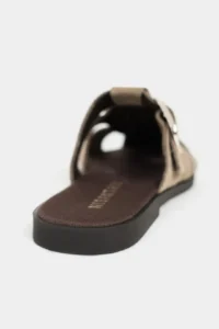 Nisantasi Shoes Lenox ROME BEIGE GENUINE SUEDE Belt Detailed Flat Sole Women Slippers - Image 4