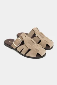 Nisantasi Shoes Lenox ROME BEIGE GENUINE SUEDE Belt Detailed Flat Sole Women Slippers - Image 5