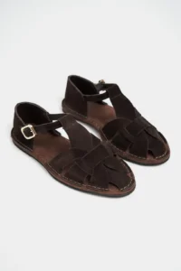 Nisantasi Shoes Solto Brown Suede Leather Hair Clip Detailed Flat Sole Women Sandals - Image 8