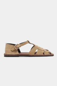 Nisantasi Shoes Solto ROME BEIGE GENUINE Leather Hair Clip Detailed Flat Sole Women Sandals