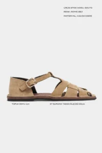 Nisantasi Shoes Solto ROME BEIGE GENUINE Leather Hair Clip Detailed Flat Sole Women Sandals - Image 2