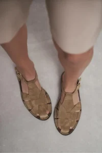 Nisantasi Shoes Solto ROME BEIGE GENUINE Leather Hair Clip Detailed Flat Sole Women Sandals - Image 4