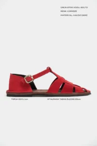 Nisantasi Shoes Solto Red SUEDE Leather Hair Clip Detailed Flat Sole Women Sandals - Image 2