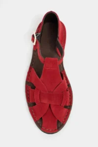 Nisantasi Shoes Solto Red SUEDE Leather Hair Clip Detailed Flat Sole Women Sandals - Image 6