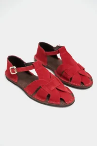 Nisantasi Shoes Solto Red SUEDE Leather Hair Clip Detailed Flat Sole Women Sandals - Image 8