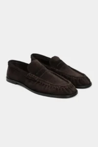 Nisantasi Shoes Elisha BROWN GENUINE SUEDE Flat Sole Loafer Women Shoes - Image 5