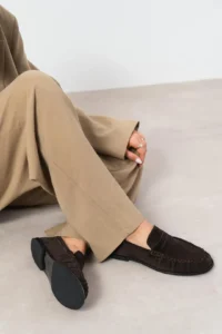 Nisantasi Shoes Elisha BROWN GENUINE SUEDE Flat Sole Loafer Women Shoes - Image 8