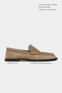 Nisantasi Shoes Elisha ROME BEIGE GENUINE SUEDE Flat Sole Loafer Women Shoes - Image 2