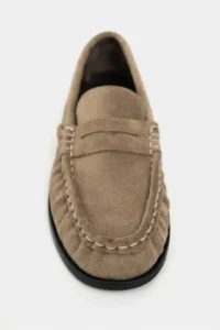 Nisantasi Shoes Elisha ROME BEIGE GENUINE SUEDE Flat Sole Loafer Women Shoes - Image 3
