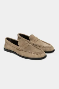 Nisantasi Shoes Elisha ROME BEIGE GENUINE SUEDE Flat Sole Loafer Women Shoes - Image 5