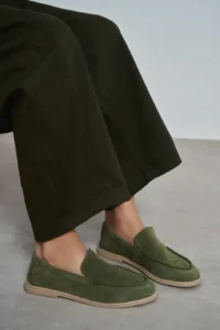 Nisantasi Shoes Nada Khaki GENUINE Suede Flat Sole Women Loafer - Image 7