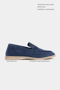 Nisantasi Shoes Nada Navy Blue GENUINE Suede Flat Sole Women Loafer - Image 3
