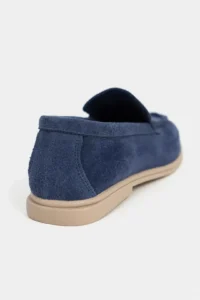 Nisantasi Shoes Nada Navy Blue GENUINE Suede Flat Sole Women Loafer - Image 6