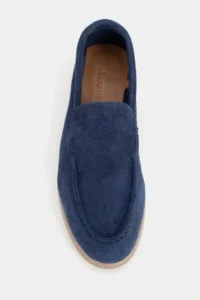 Nisantasi Shoes Nada Navy Blue GENUINE Suede Flat Sole Women Loafer - Image 7