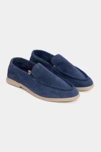 Nisantasi Shoes Nada Navy Blue GENUINE Suede Flat Sole Women Loafer - Image 8