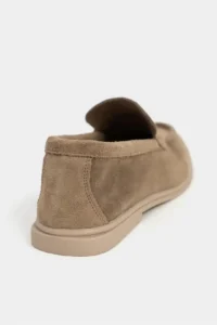 Nisantasi Shoes Nada ROME BEIGE GENUINE SUEDE Flat Sole Women Loafer - Image 4