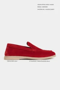 Nisantasi Shoes Nada Red GENUINE SUEDE Flat Sole Women Loafer - Image 2