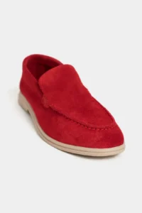 Nisantasi Shoes Nada Red GENUINE SUEDE Flat Sole Women Loafer - Image 3