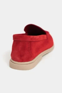 Nisantasi Shoes Nada Red GENUINE SUEDE Flat Sole Women Loafer - Image 4
