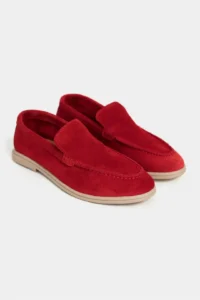 Nisantasi Shoes Nada Red GENUINE SUEDE Flat Sole Women Loafer - Image 5