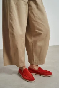 Nisantasi Shoes Nada Red GENUINE SUEDE Flat Sole Women Loafer - Image 7