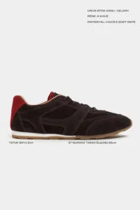Nisantasi Shoes Velory DARK COFFEE Drink-Outer GENUINE Suede Leather Back Red Detailed Laced Women Daily Sneakers - Image 2