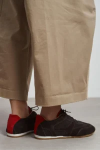 Nisantasi Shoes Velory DARK COFFEE Drink-Outer GENUINE Suede Leather Back Red Detailed Laced Women Daily Sneakers - Image 3