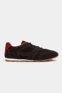 Nisantasi Shoes Velory DARK COFFEE Drink-Outer GENUINE Suede Leather Back Red Detailed Laced Women Daily Sneakers - Image 5