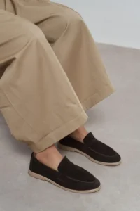 Nisantasi Shoes Bery BITTER BROWN GENUINE SUEDE Flat Sole Women Loafer - Image 6