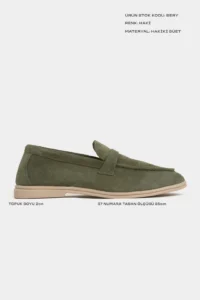 Nisantasi Shoes Bery Khaki GENUINE Suede Flat Sole Women Loafer - Image 2