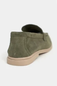 Nisantasi Shoes Bery Khaki GENUINE Suede Flat Sole Women Loafer - Image 4