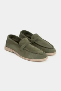 Nisantasi Shoes Bery Khaki GENUINE Suede Flat Sole Women Loafer - Image 5