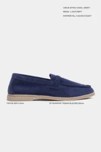 Nisantasi Shoes Bery Navy Blue GENUINE Suede Flat Sole Women Loafer - Image 2