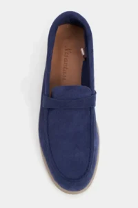 Nisantasi Shoes Bery Navy Blue GENUINE Suede Flat Sole Women Loafer - Image 4
