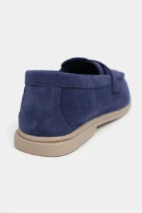 Nisantasi Shoes Bery Navy Blue GENUINE Suede Flat Sole Women Loafer - Image 5