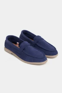 Nisantasi Shoes Bery Navy Blue GENUINE Suede Flat Sole Women Loafer - Image 6