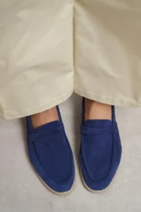 Nisantasi Shoes Bery Navy Blue GENUINE Suede Flat Sole Women Loafer - Image 8