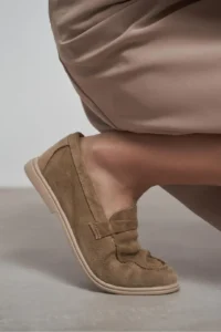 Nisantasi Shoes Bery ROME BEIGE GENUINE SUEDE Flat Sole Women Loafer - Image 3