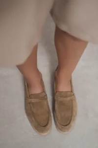 Nisantasi Shoes Bery ROME BEIGE GENUINE SUEDE Flat Sole Women Loafer - Image 4