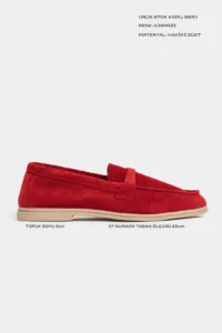 Nisantasi Shoes Bery Red GENUINE SUEDE Flat Sole Women Loafer - Image 2