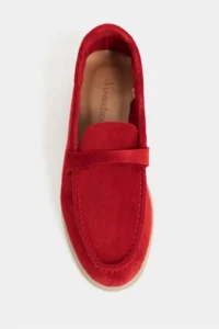 Nisantasi Shoes Bery Red GENUINE SUEDE Flat Sole Women Loafer - Image 3
