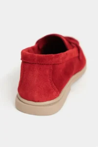 Nisantasi Shoes Bery Red GENUINE SUEDE Flat Sole Women Loafer - Image 4