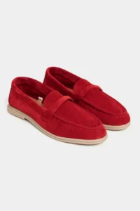 Nisantasi Shoes Bery Red GENUINE SUEDE Flat Sole Women Loafer - Image 5