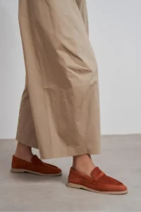Nisantasi Shoes Bery Brick Red GENUINE Suede Flat Sole Women Loafer