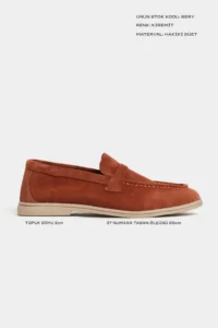 Nisantasi Shoes Bery Brick Red GENUINE Suede Flat Sole Women Loafer - Image 2