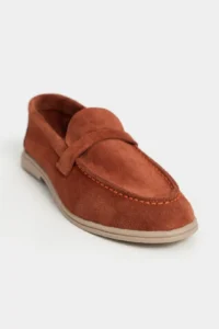 Nisantasi Shoes Bery Brick Red GENUINE Suede Flat Sole Women Loafer - Image 4
